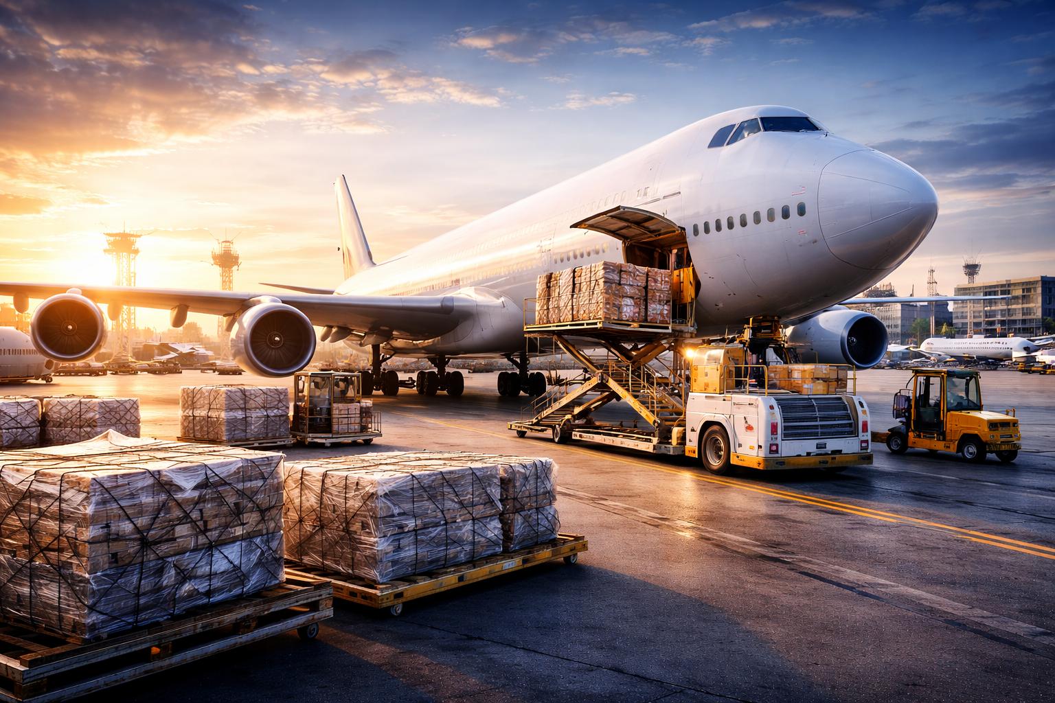 Air freight aircraft loading cargo